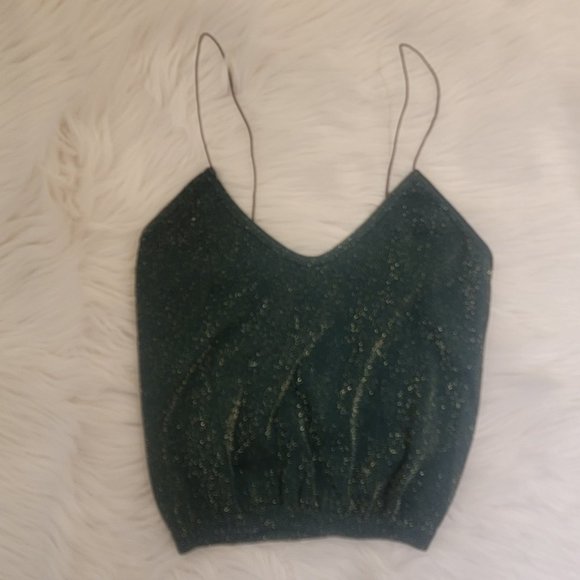 Free People Tops - Free People Intimately Seamless Skinny Strap Brami Tank Dark Green Sparkle M/L